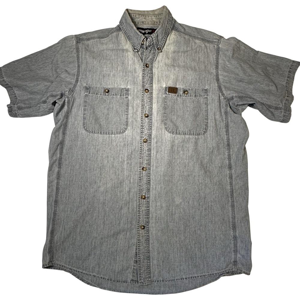 Wrangler RIGGS Workwear Mens‎ Light Wash Denim Short Sleeve Button Down Shirt XL
